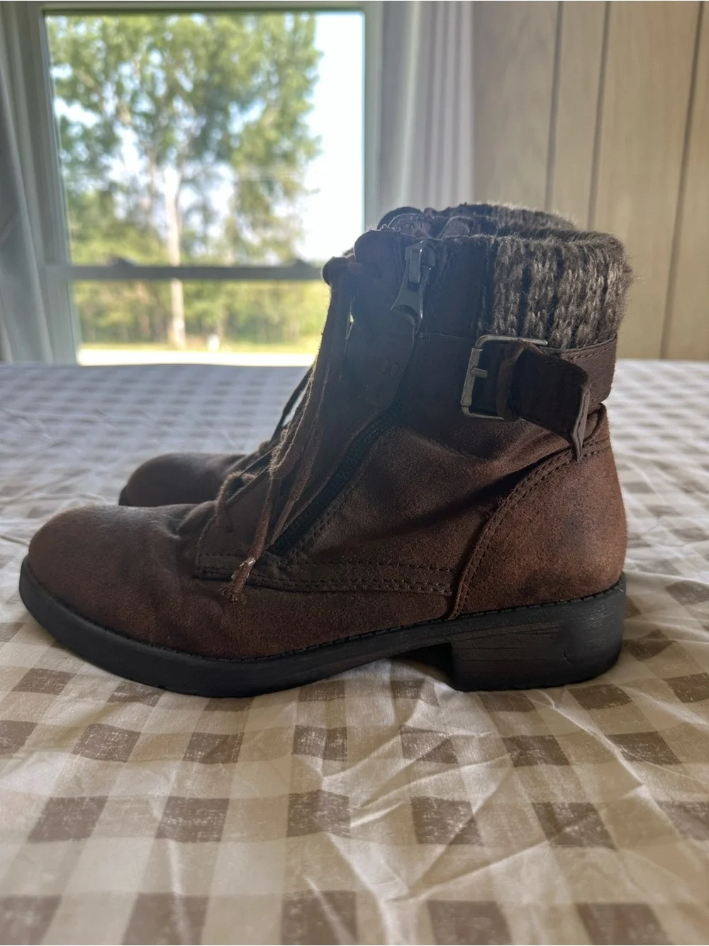 Faded Glory Brown Suede Lace-Up Ankle Booties